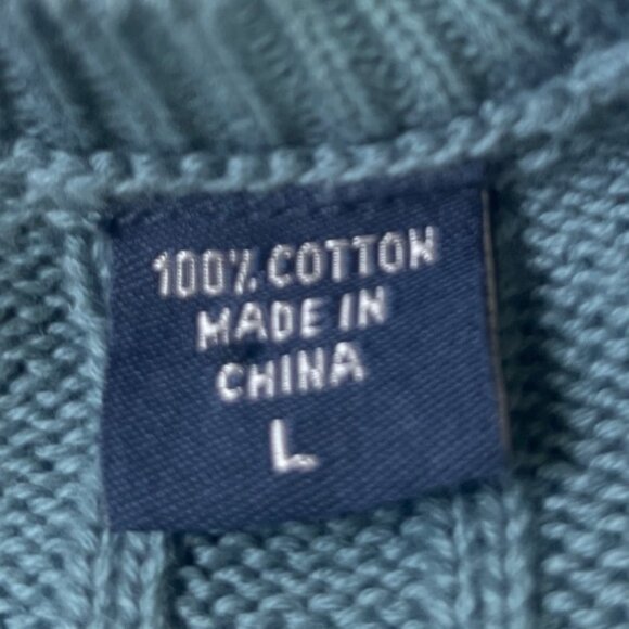 Izod Cable Knit Sweater Mens Large Blue Cotton Winter Fall - Picture 6 of 7